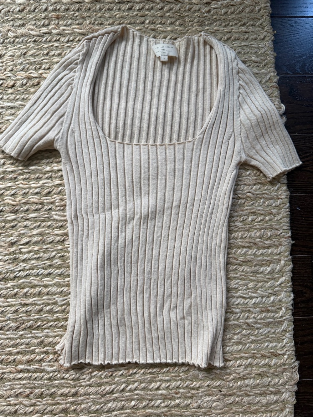 Sezane Remy Scoop-Neck Short Sleeve Top in Ivory